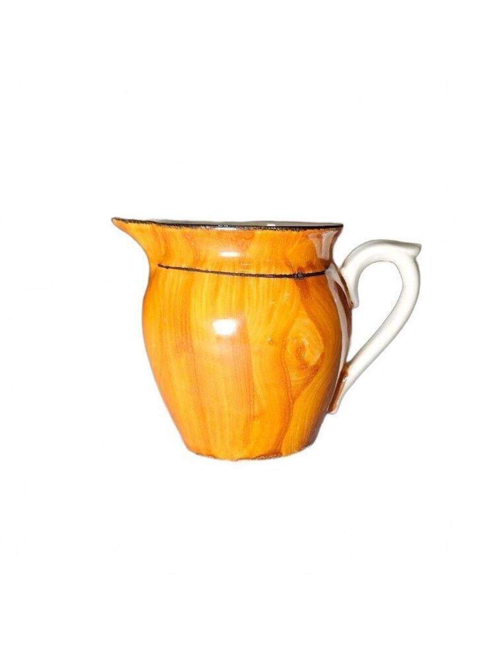 Vintage Faux Bois Wood Grain Porcelain Creamer Pitcher Orange Brown